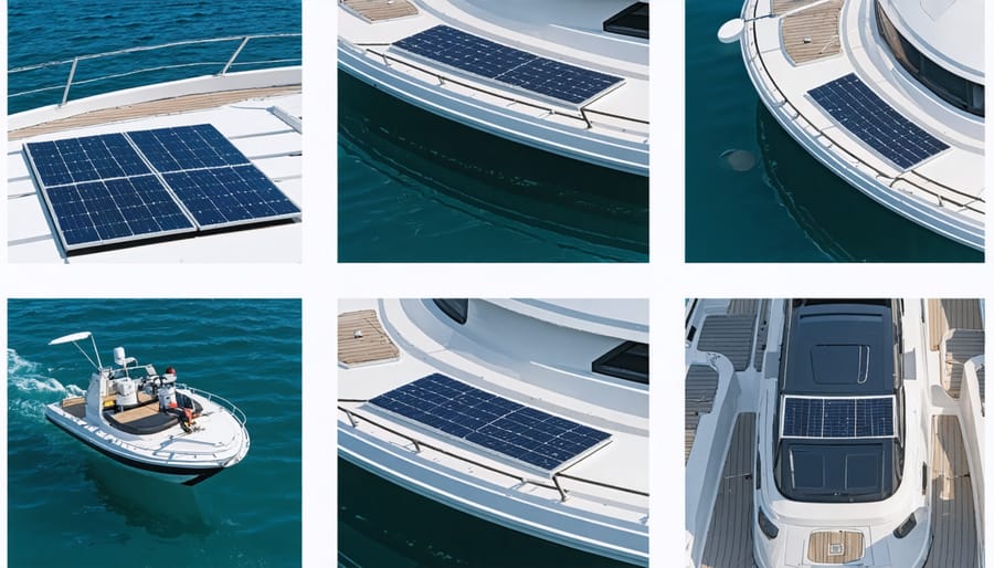 Collage of close-up photos showcasing different solar boat parts