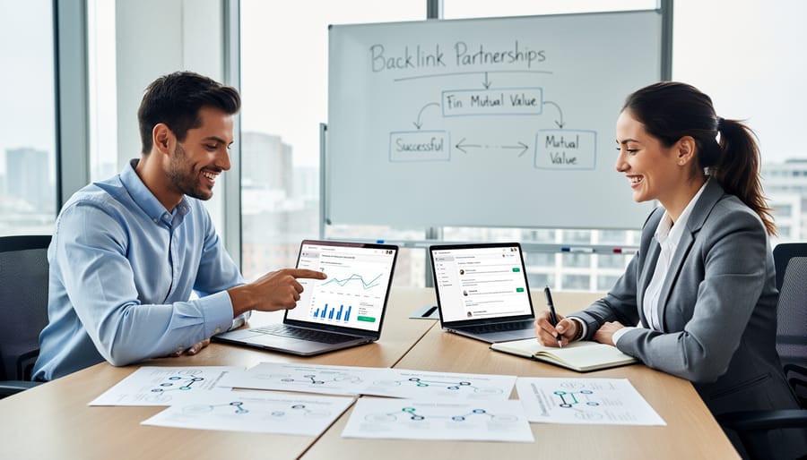 Two professionals shaking hands over a table in collaborative meeting setting